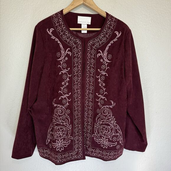 Susan Graver Blazer Women 1X Wine Embroidered Jacket Office Corporate WorK Party - Picture 1 of 10